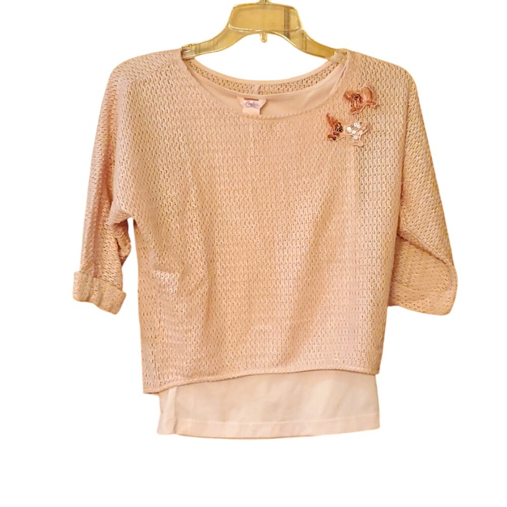 Candie's Girls Blush Pink‎ Knit Sweater with Tank Top and Sequin Butterflies